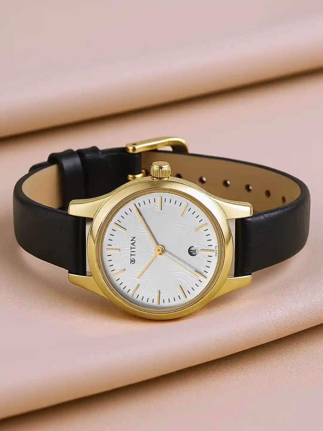 Titan Women Brass Dial Leather Straps Analogue Watch 2679YL01