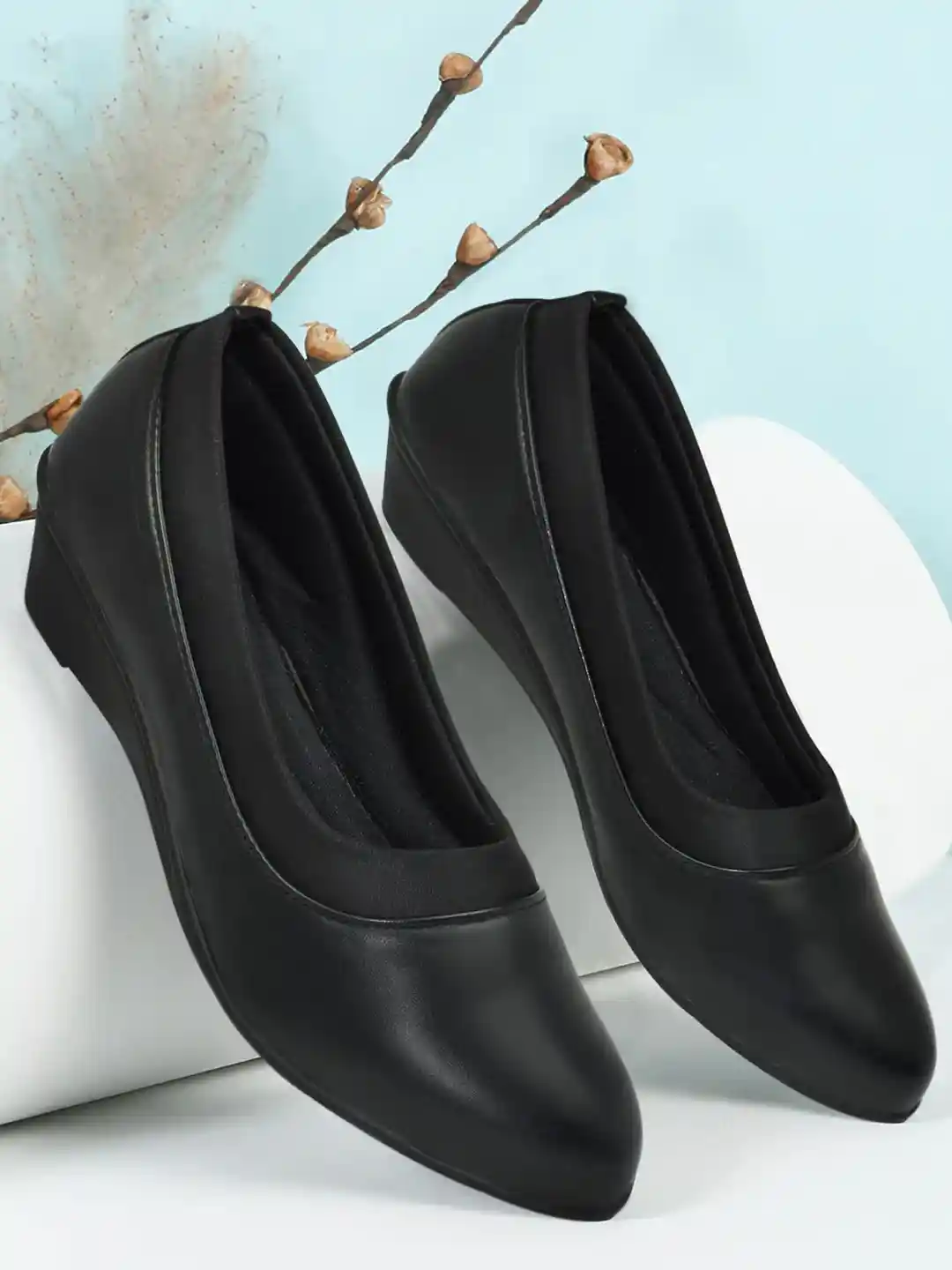 Ajanta Black Pointed Toe Ballerina Shoes
