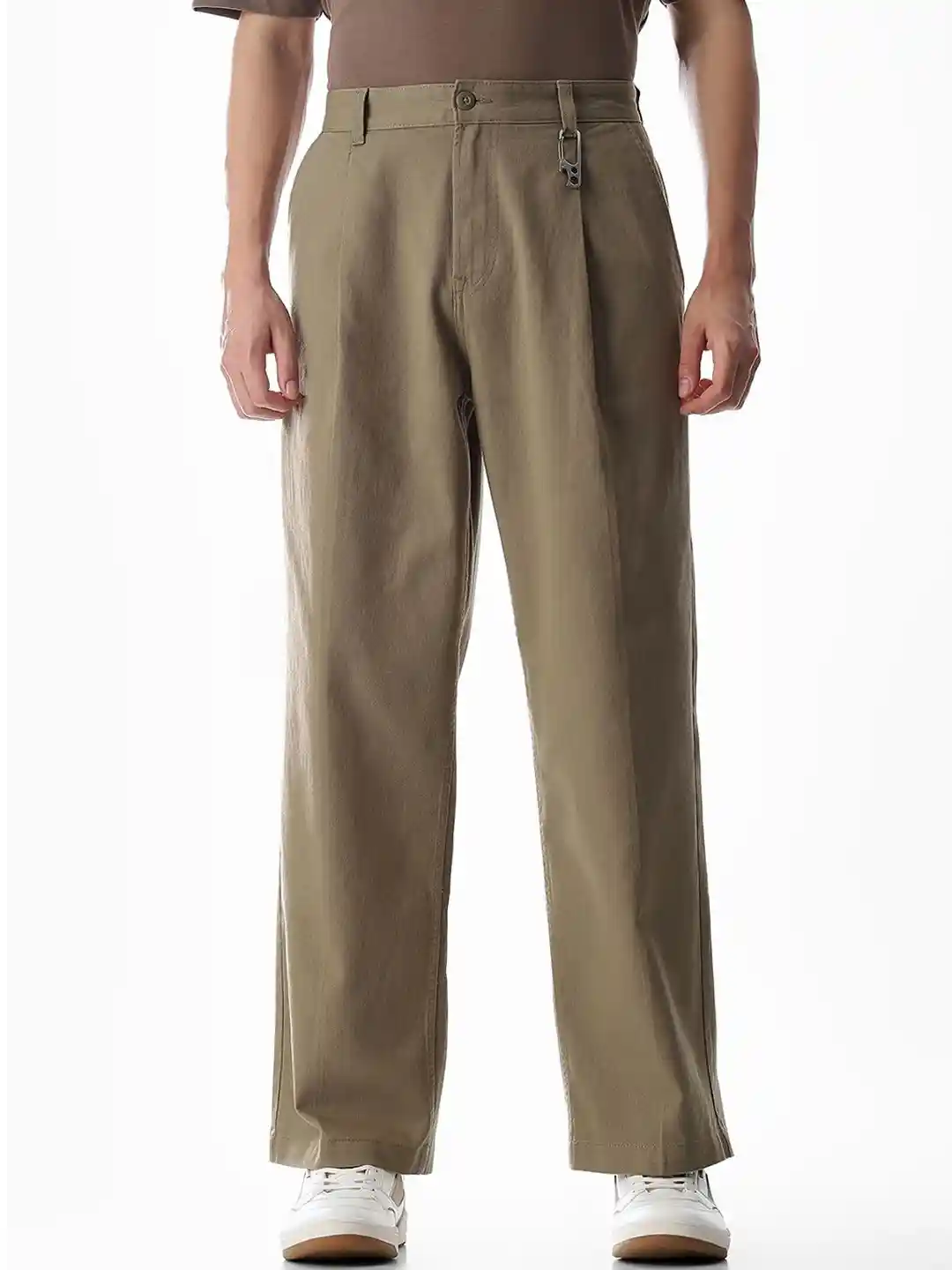 Jack Jones Men Loose Fit High-Rise Cotton Chinos Trousers