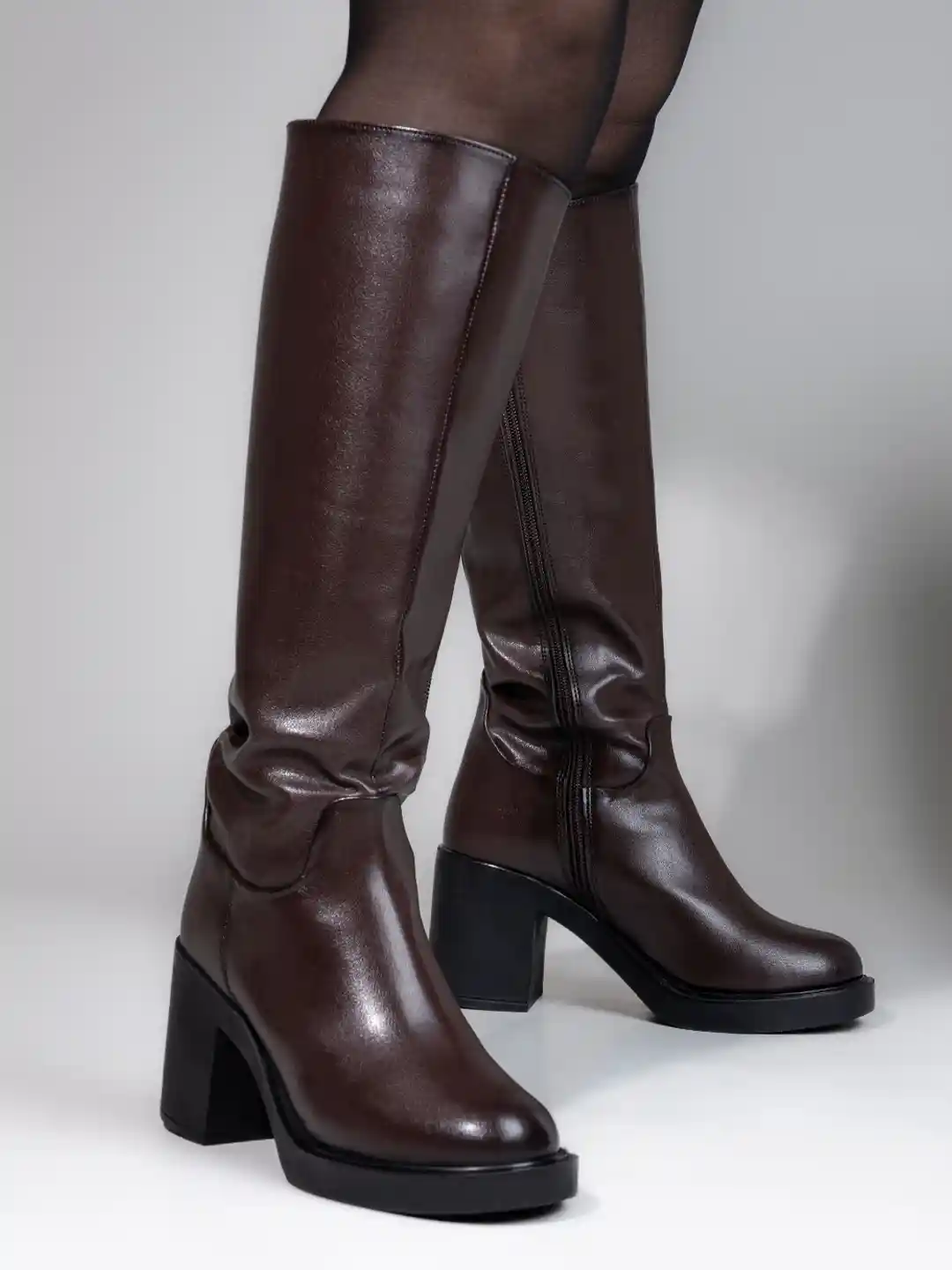 Buy Delize Women Block-Heeled High Top Chelsea Knee Boots Boots