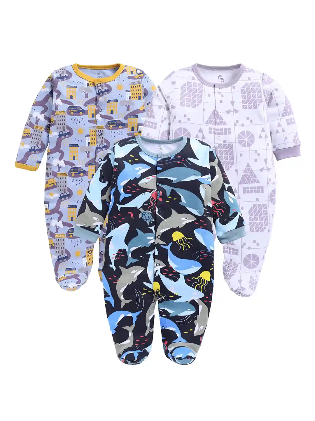 Buy BABY GO Infants Pack Of Printed Cotton Sleepsuits