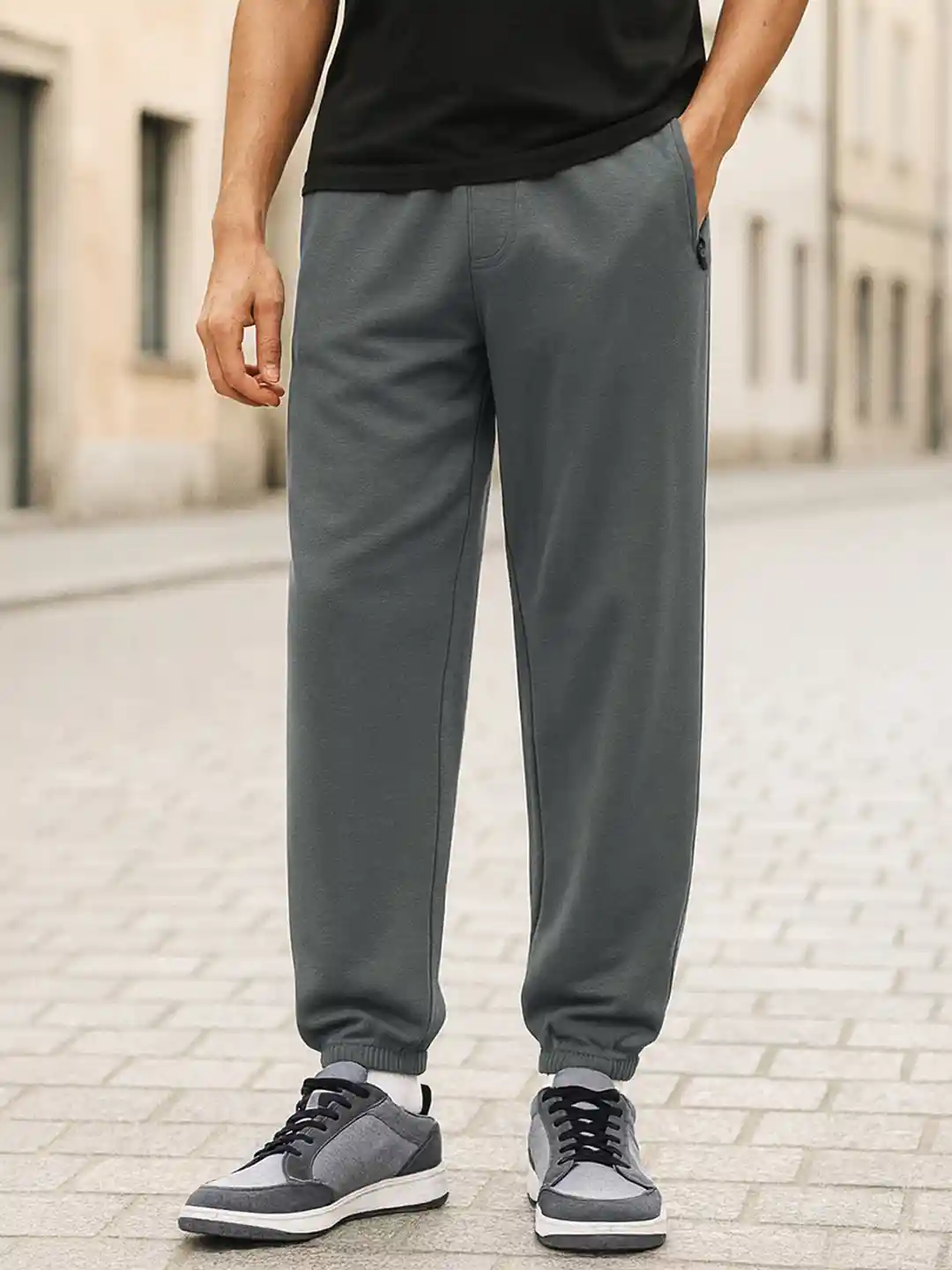 Bewakoof Men Charcoal Grey Oversized Mid Rise Joggers