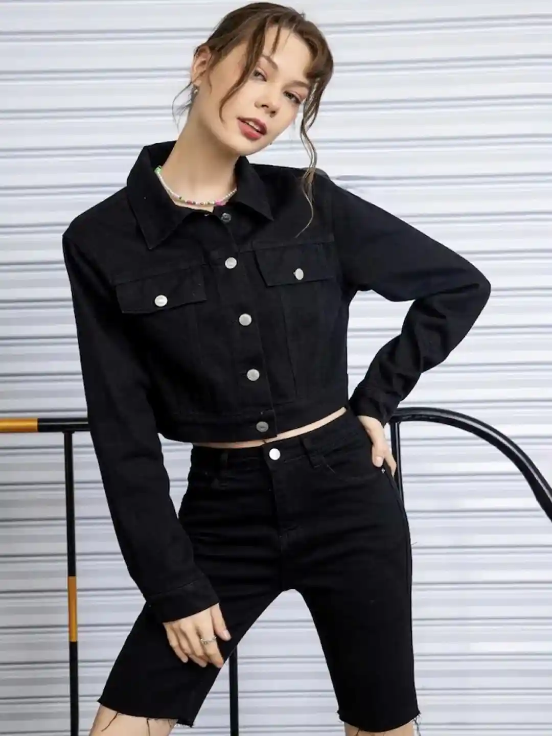 Buy Tripursundari Fashion Lightweight Crop Denim Trucker Jacket