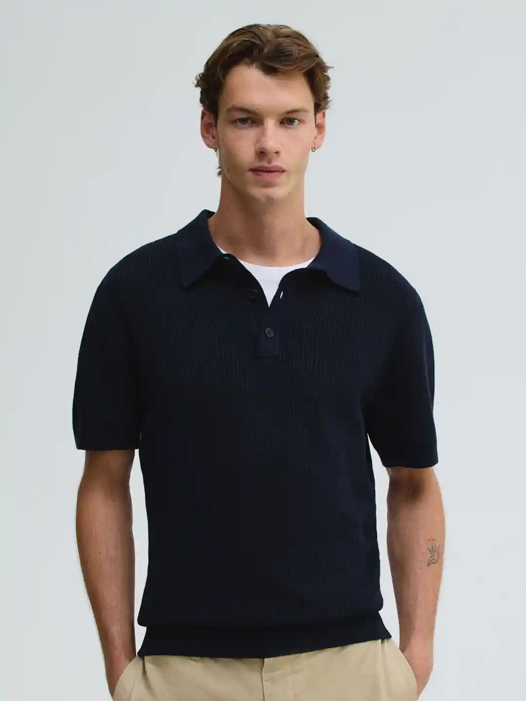 Buy H&M Regular Fit Knitted Polo Shirt Tshirts for Men 36547625