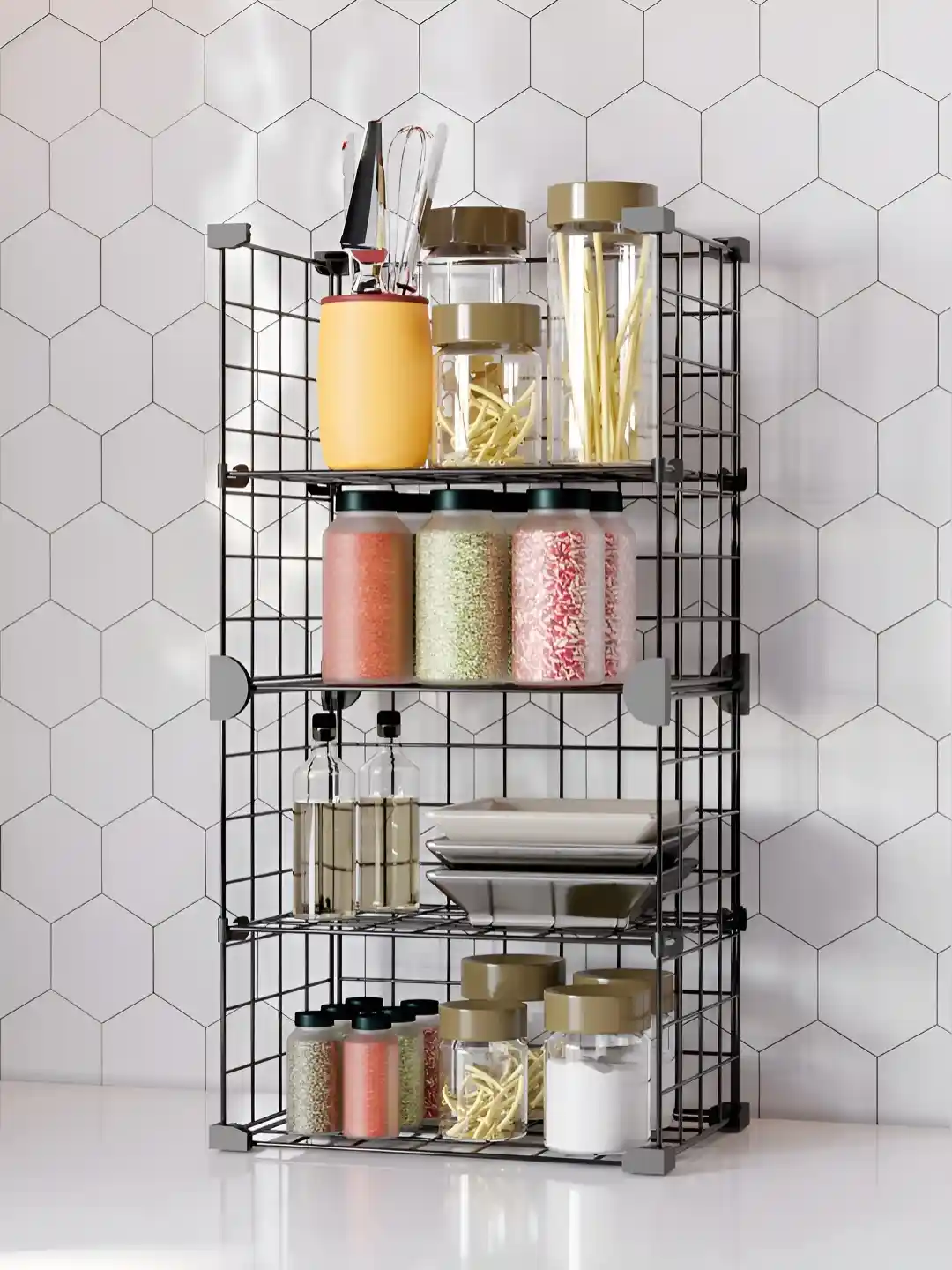 Buy BOXJOY Black 4-Shelf Kitchen Organizer Rack Organisers for