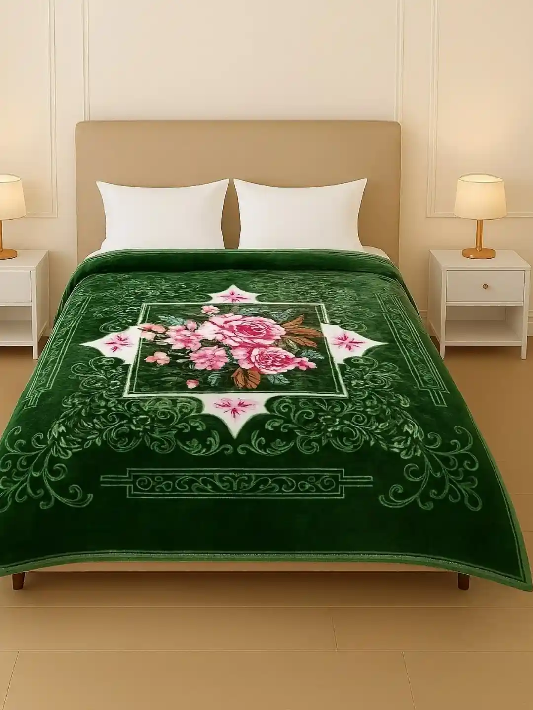 Buy Nivasam Kreta Green & Rose Floral Printed Mink Mild Winter 500