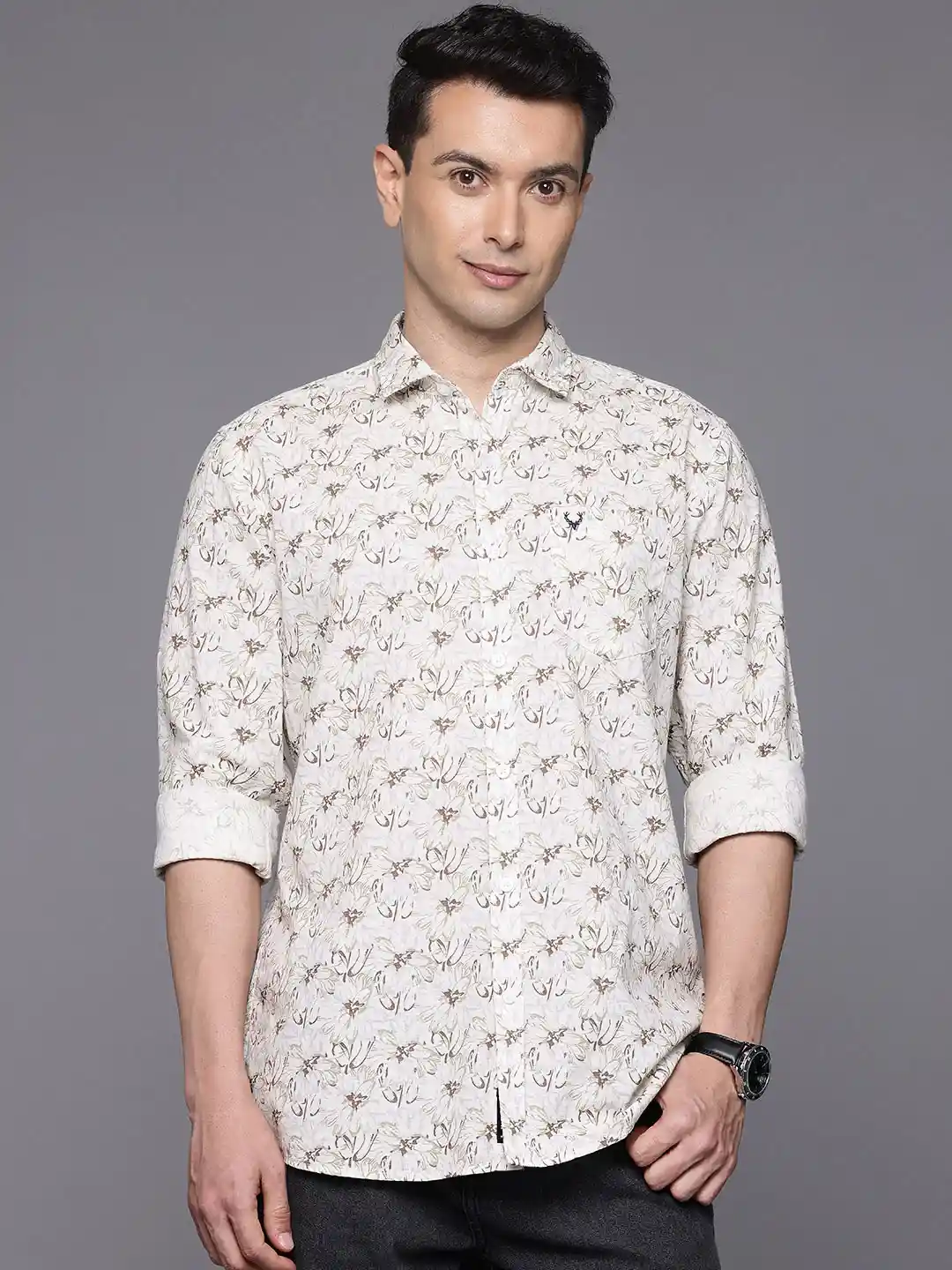 Allen Solly Cotton-Linen Custom Fit Floral Printed Casual Shirt