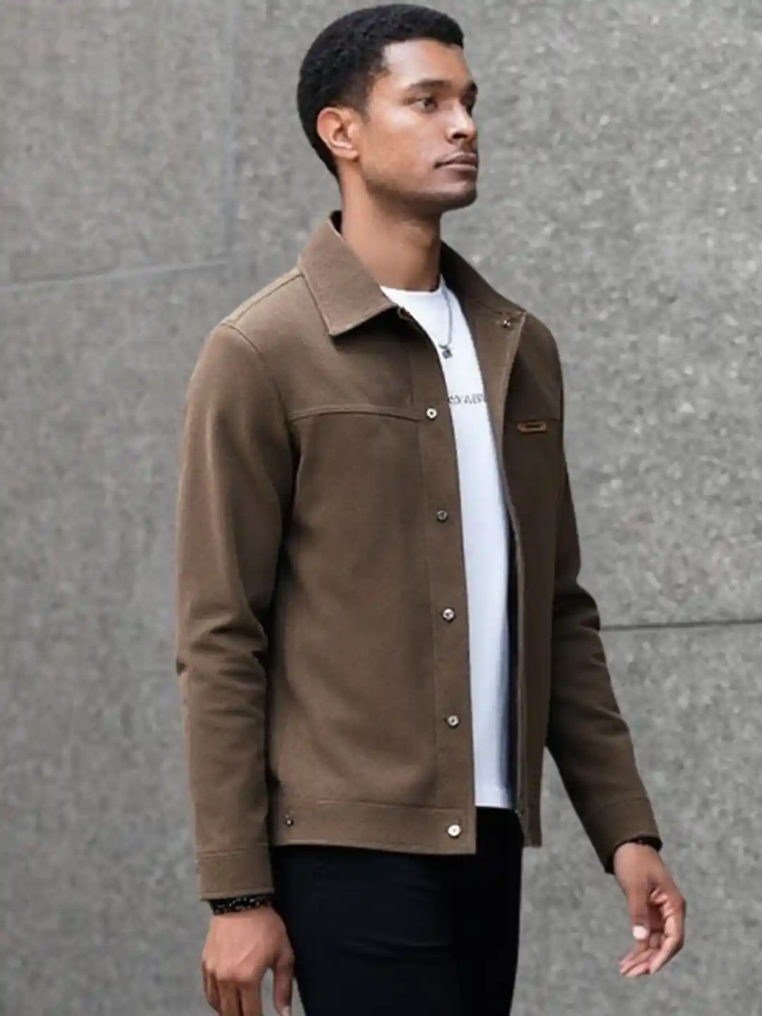 Buy HERE&NOW Men Coffee Brown Polyester Solid Open Front Jacket