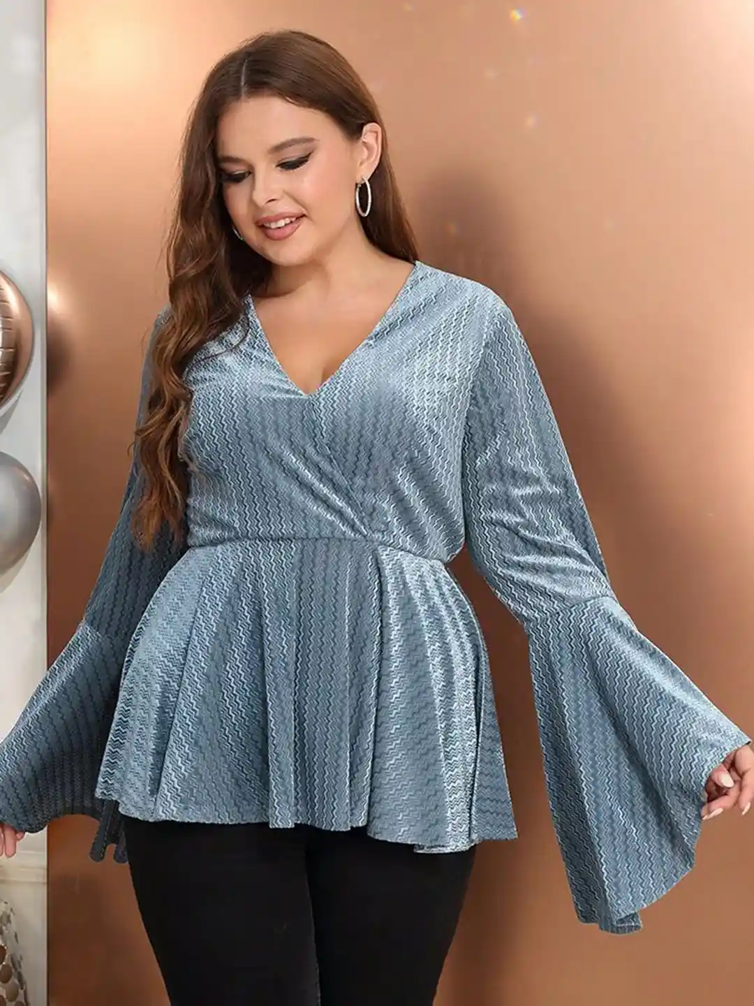 DressBerry Curve Women Self Design Bell Sleeves Casual Top