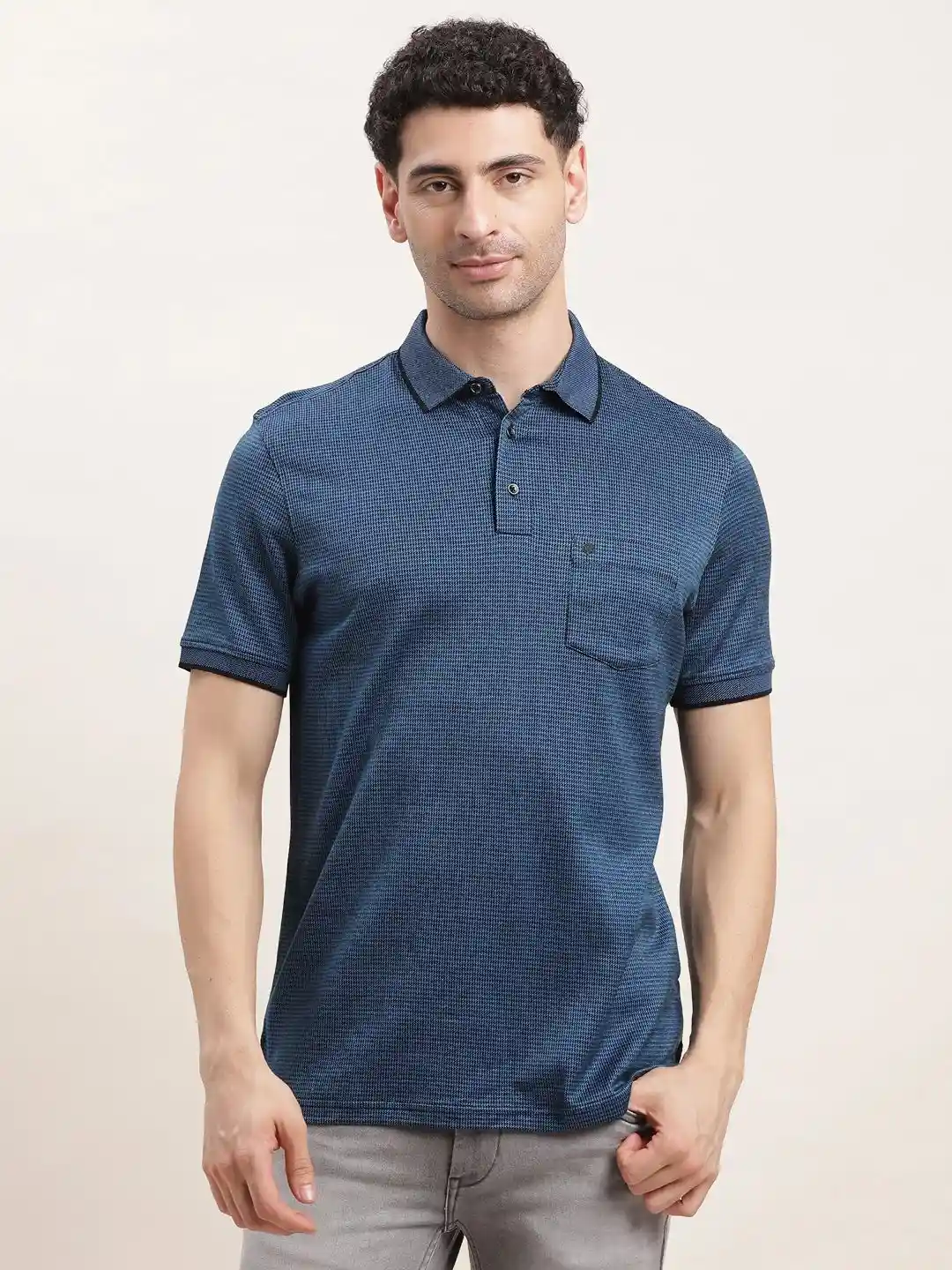 Buy Turtle Men Self Design Polo Collar Pure Cotton T-shirt