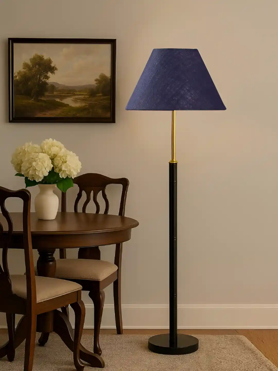 Devansh Blue Black Wooden Frustum Shaped Floor Lamp