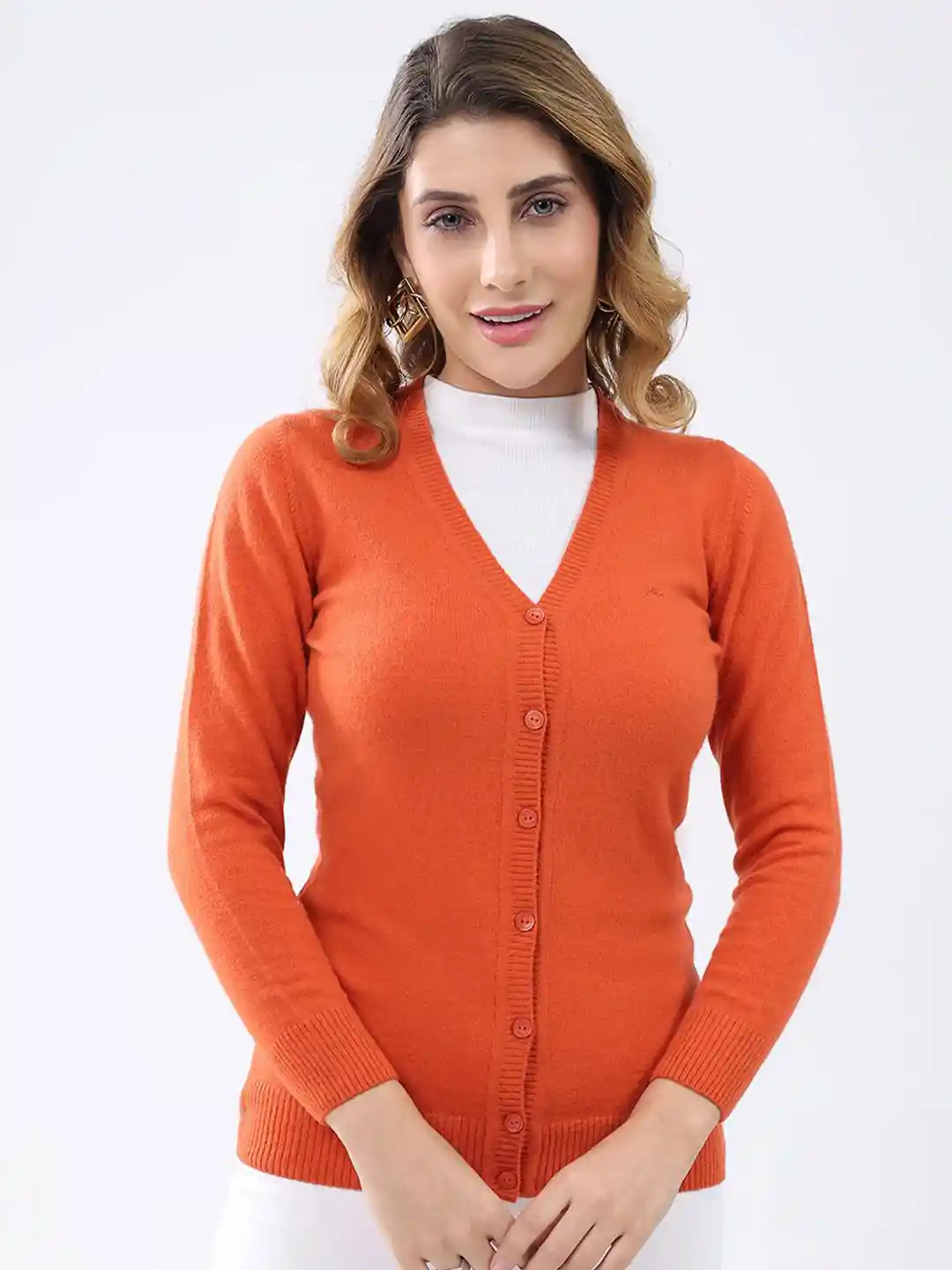 Buy Monte Carlo Women Solid V-Neck Woollen Long Sleeves Cardigan