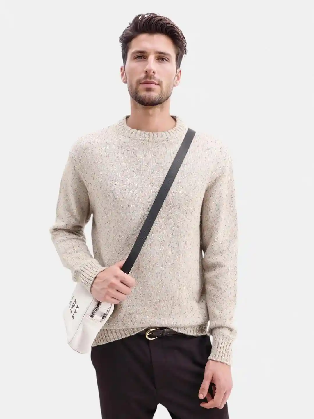 RARE RABBIT Men Lomo Primary Beige Printed Sweater Vest