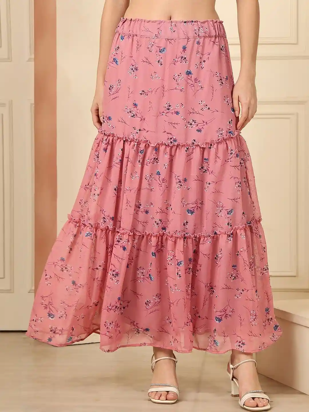 Buy HERE&NOW Women Floral Printed Tiered Georgette Maxi