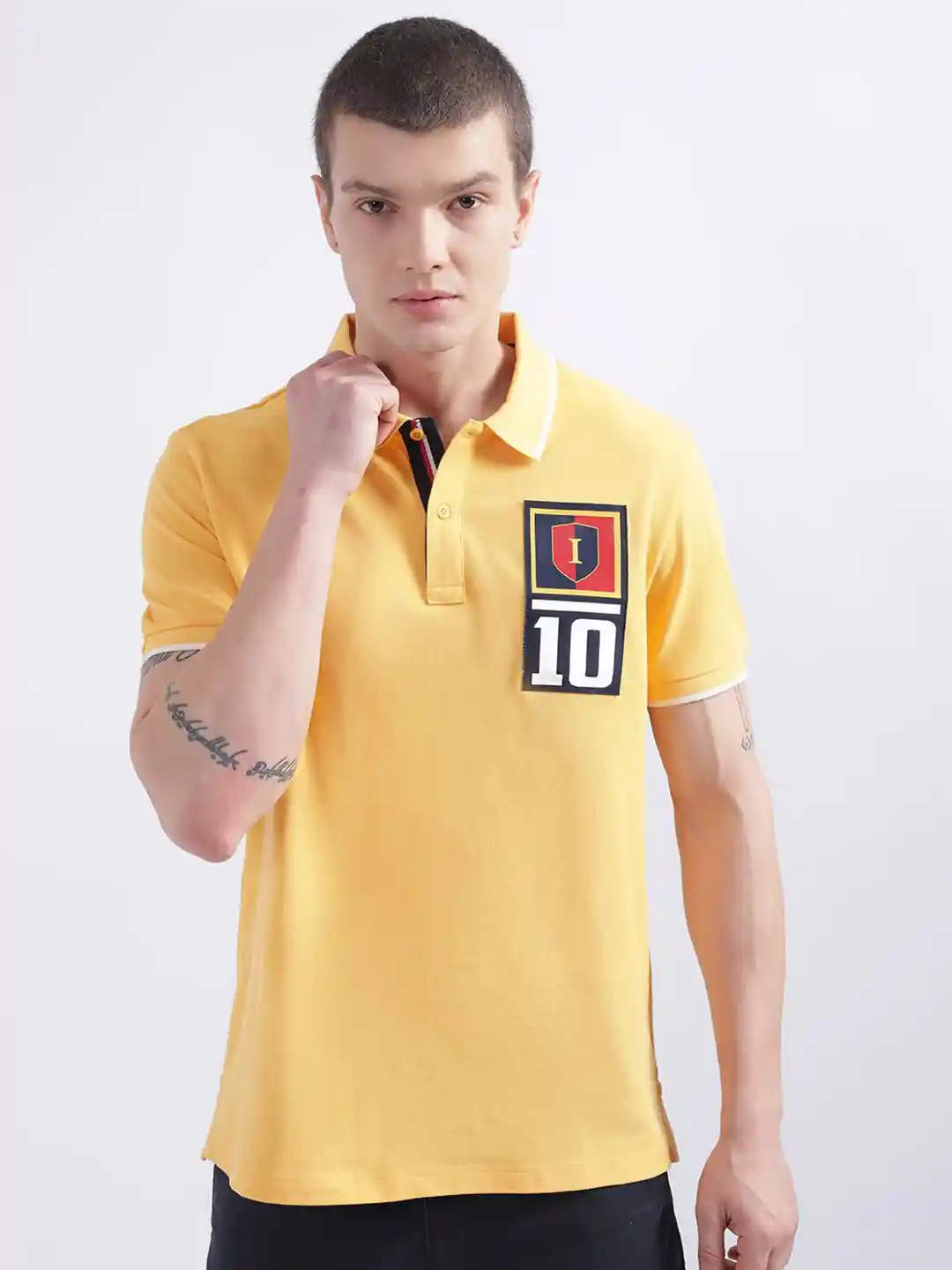 Buy Iconic Men Brand Logo Printed Polo Collar Pure Cotton T-shirt
