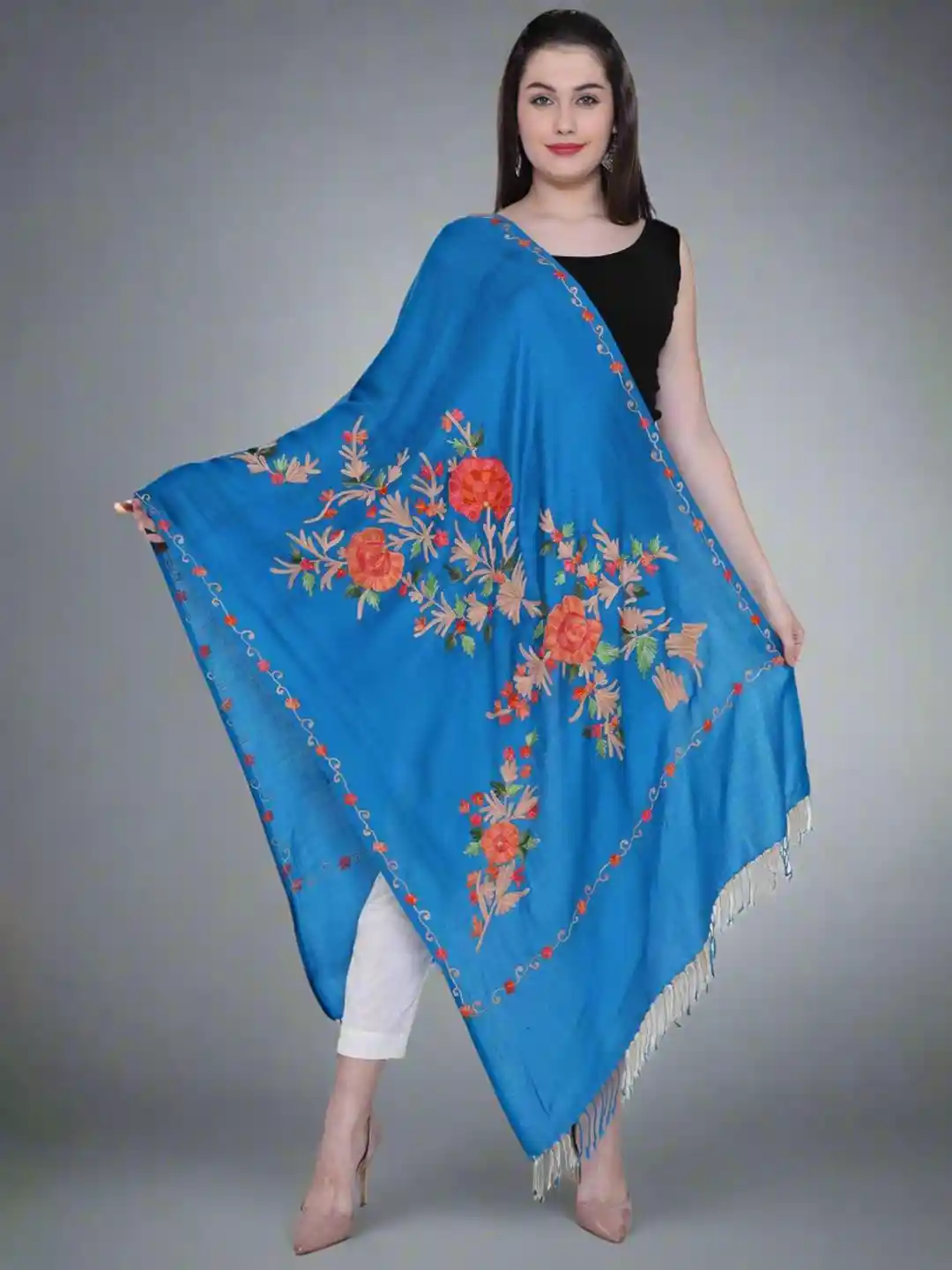 Buy SWI Stylish Floral Embroidered Shawl Shawl for Women