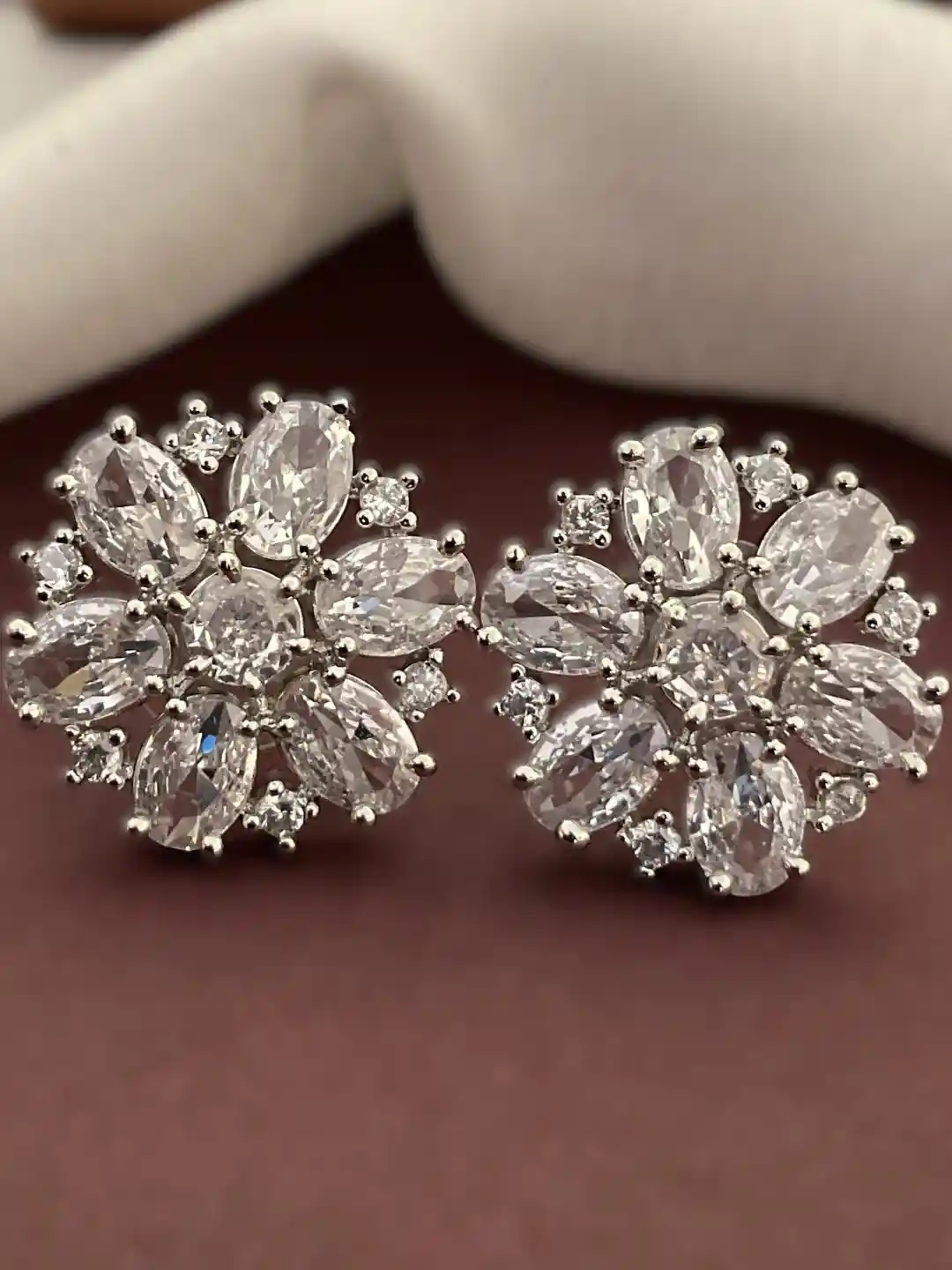 MOHATI Rhodium-Plated Brass American Diamond Studs - Main Image