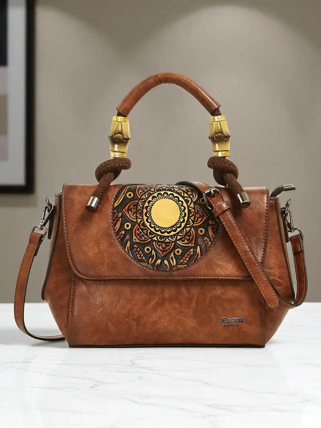 Exotic Women Embellished Structured Leather Satchel Bag