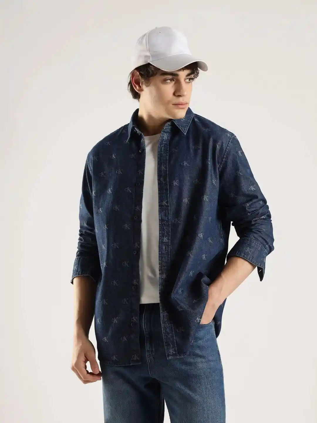 Buy Calvin Klein Jeans Men Brand Logo Printed Spread Collar Casual