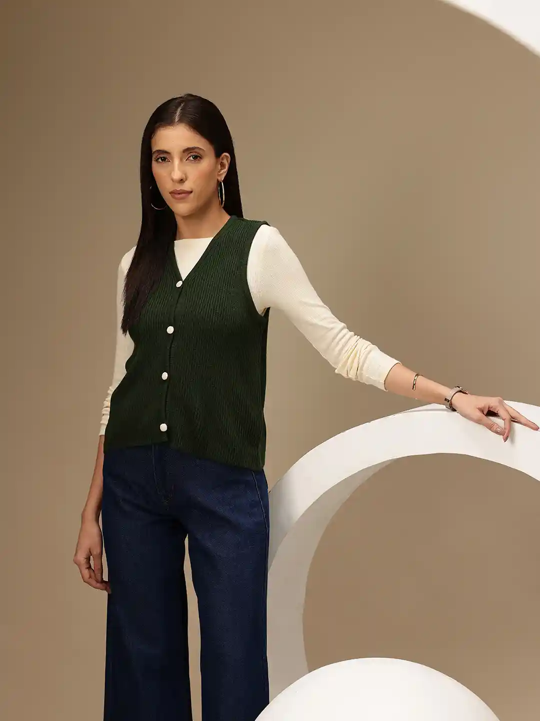 Buy Chemistry Ribbed V-Neck Button Down Acrylic Sweater Vest