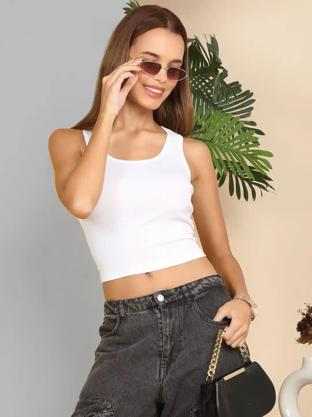 Buy SZN Women White Cotton Women White Crop Tank Top Tops for