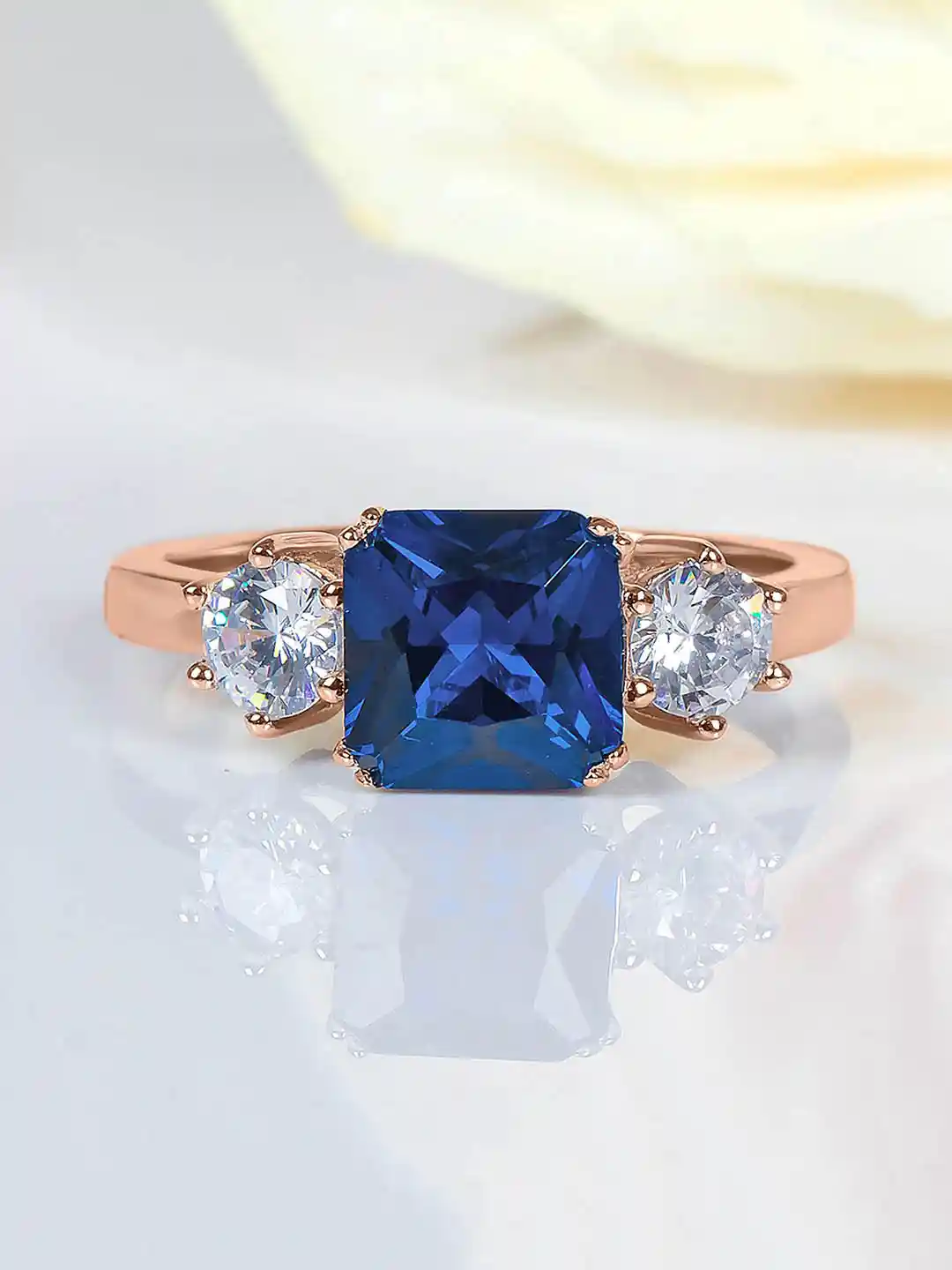 Ornate Jewels 925 Sterling Silver 18K Rose Gold Plated Sapphire Studded Ring