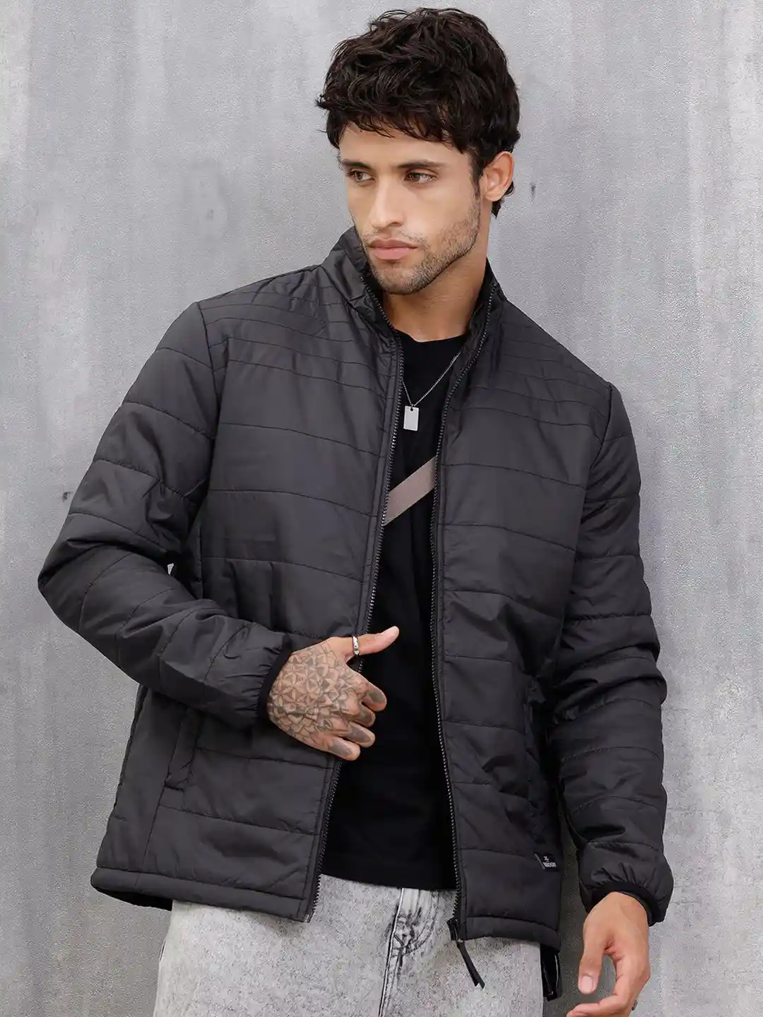 Buy WROGN Men Stand Collar Solid Puffer Jacket Jackets for Men