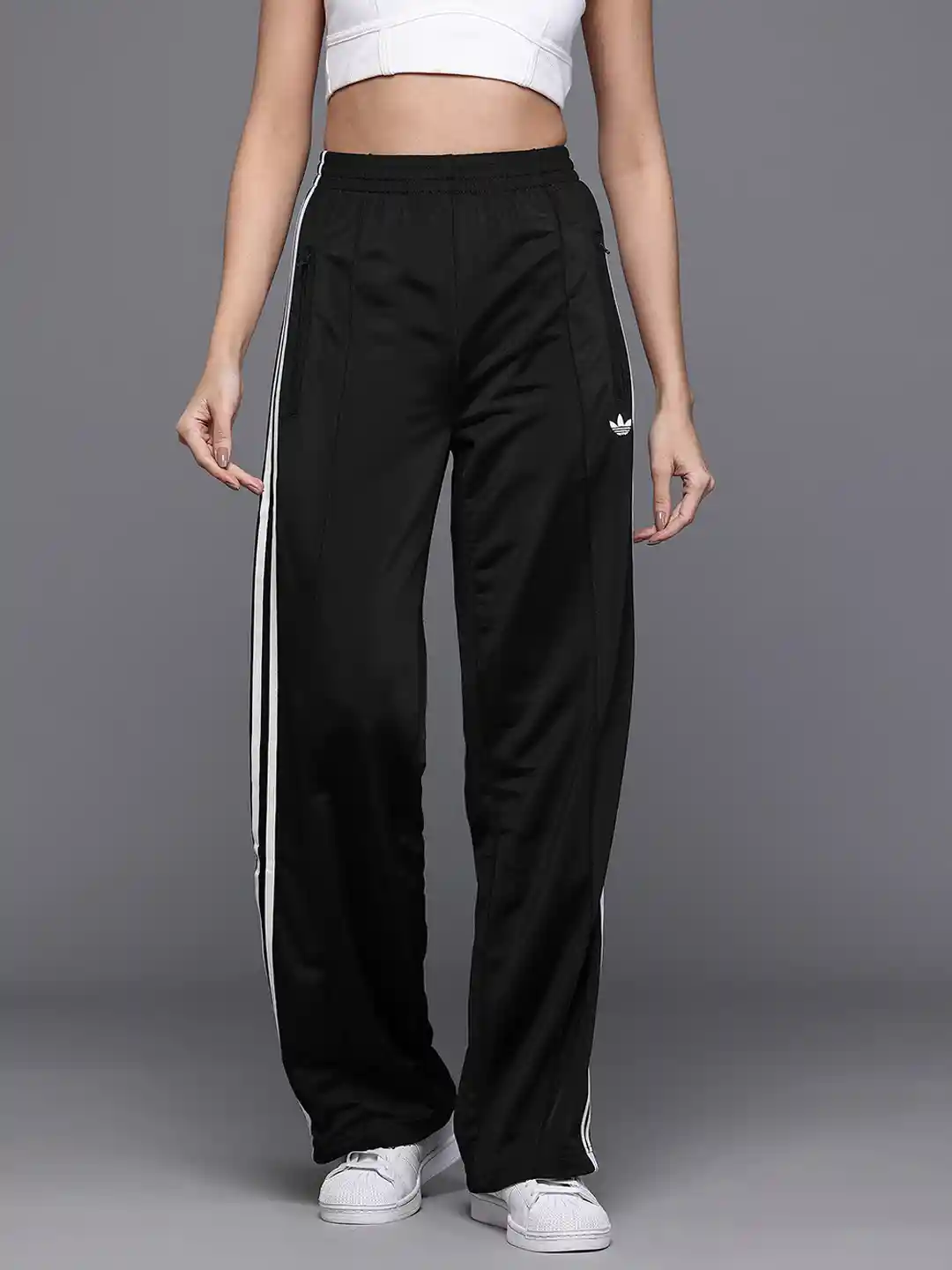 Buy ADIDAS Originals Women Mid-Rise Contrast Piping Wide Leg Track