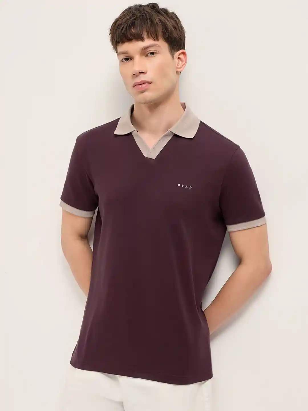 Buy THE BEAR HOUSE Men Solid Polo Collar Pure Cotton T-shirt