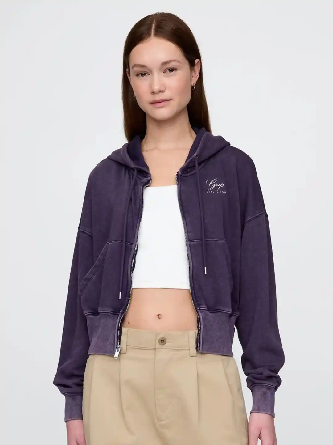 Buy GAP Women Brand Logo Printed Loose Fit Hooded Front-Open