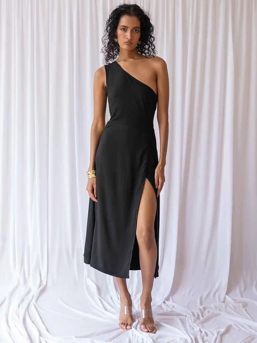 Endless Affair Women One Shoulder Sleeveless Fit and Flare Midi Dress