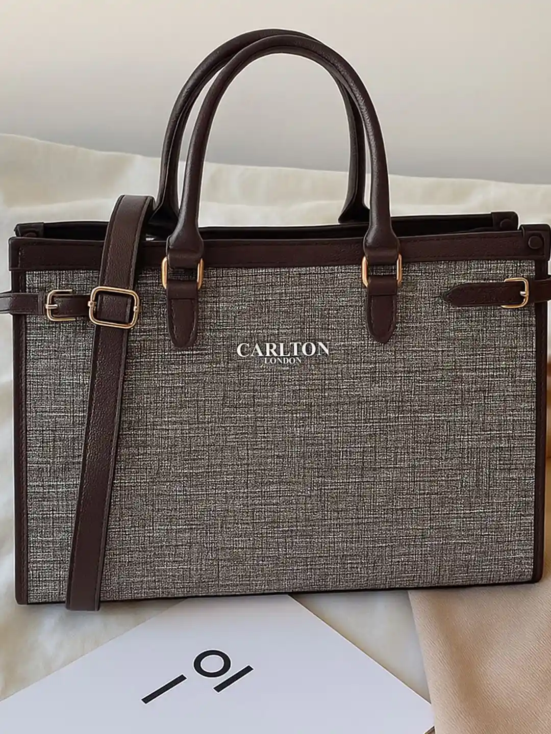 Buy Carlton London Women Textured Shopper Buckle Detail Tote Bag