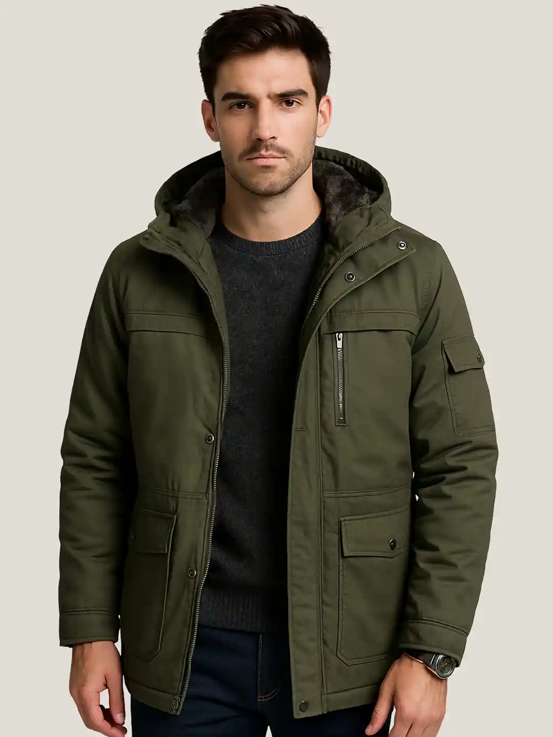 L'monte Men Solid Hooded Insulator Winter Parka Jacket