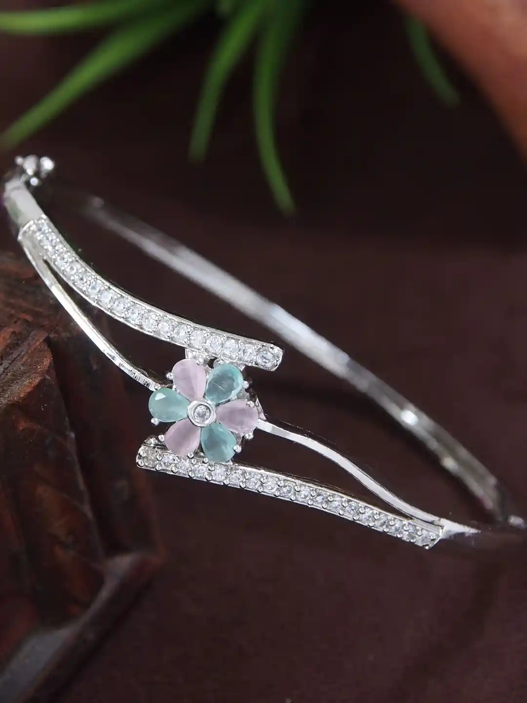 Buy VRINDHA Women Brass Rhodium-Plated Bangle-Style Bracelet