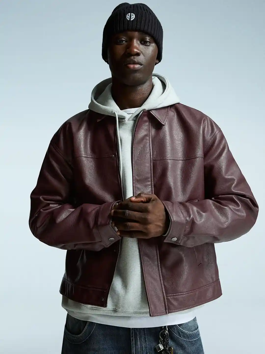 Buy Bershka Leather Effect Boxy Fit Jacket Jackets for Men