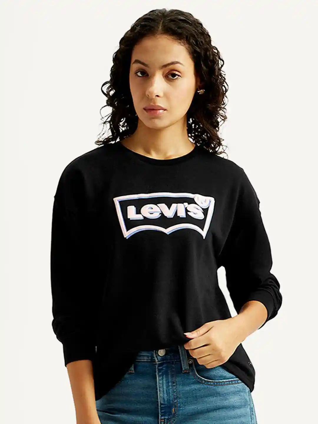Levis Women Brand Logo Printed Cotton Pullover Sweatshirt
