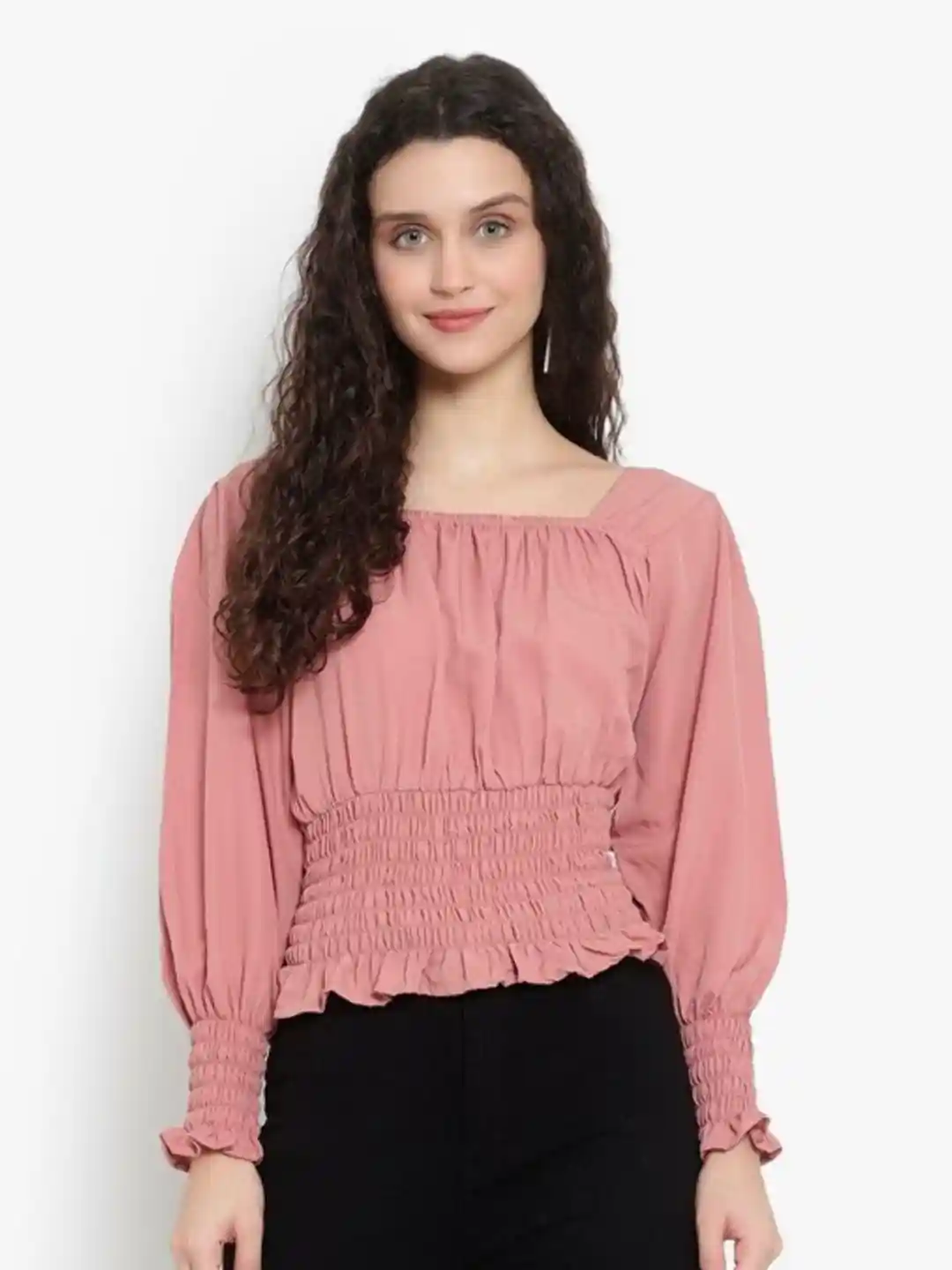 Buy soni clothings Women Smocked Square Neck Long Sleeve Top