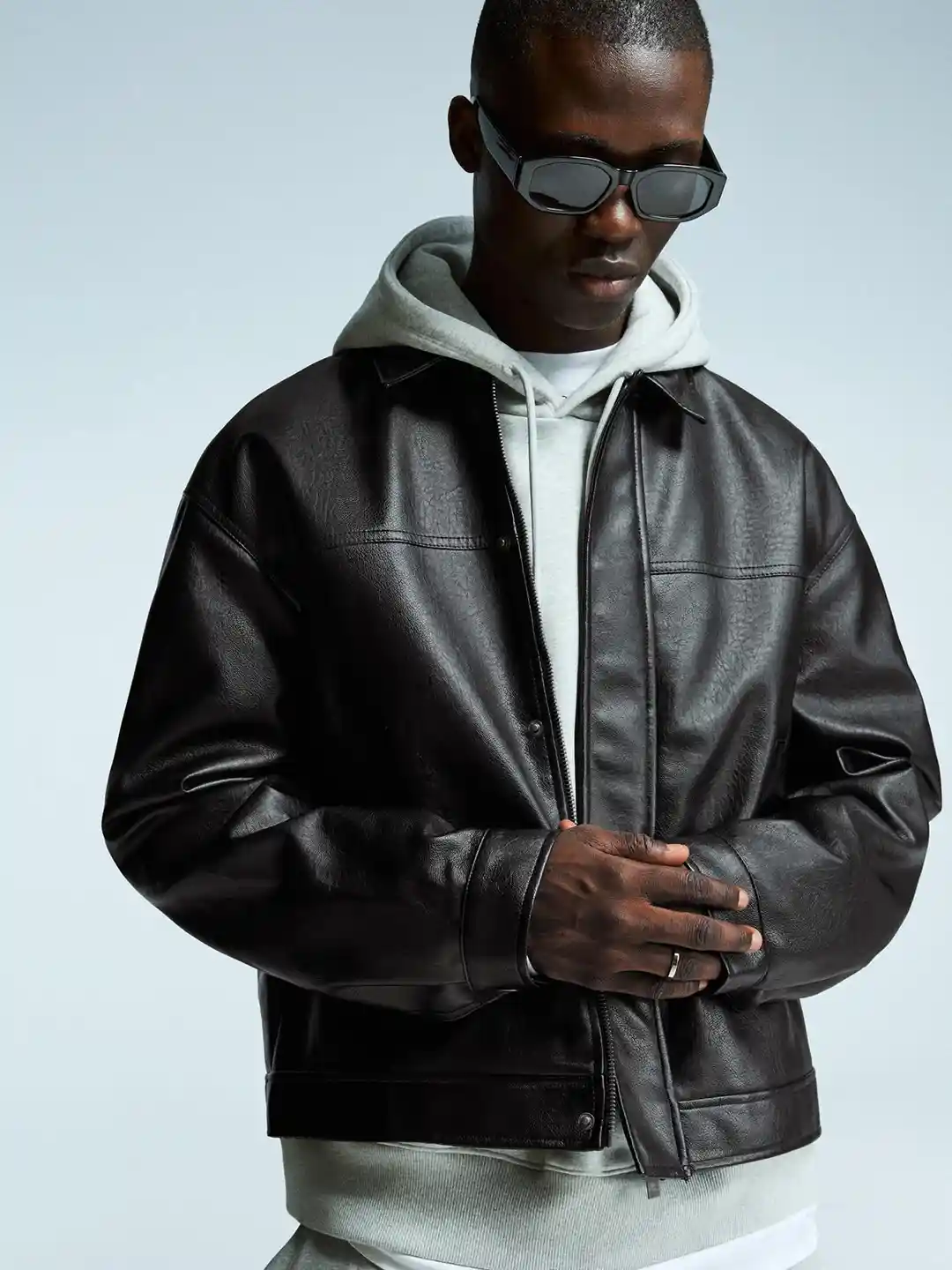 Buy Bershka Leather Effect Boxy Fit Jacket Jackets for Men