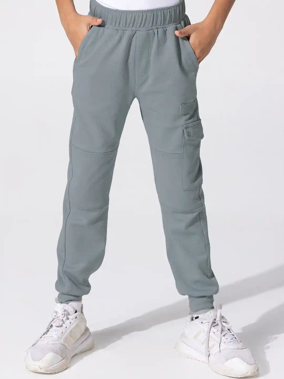 Buy Dotokids Boys Grey Solid Cotton Cargo Joggers Track Pants