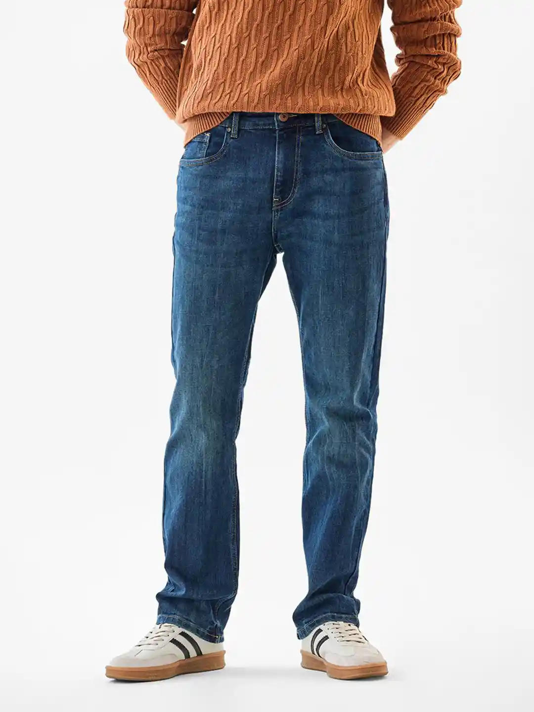 Snitch Men Straight Fit Mid-Rise Light Fade Stretchable Jeans