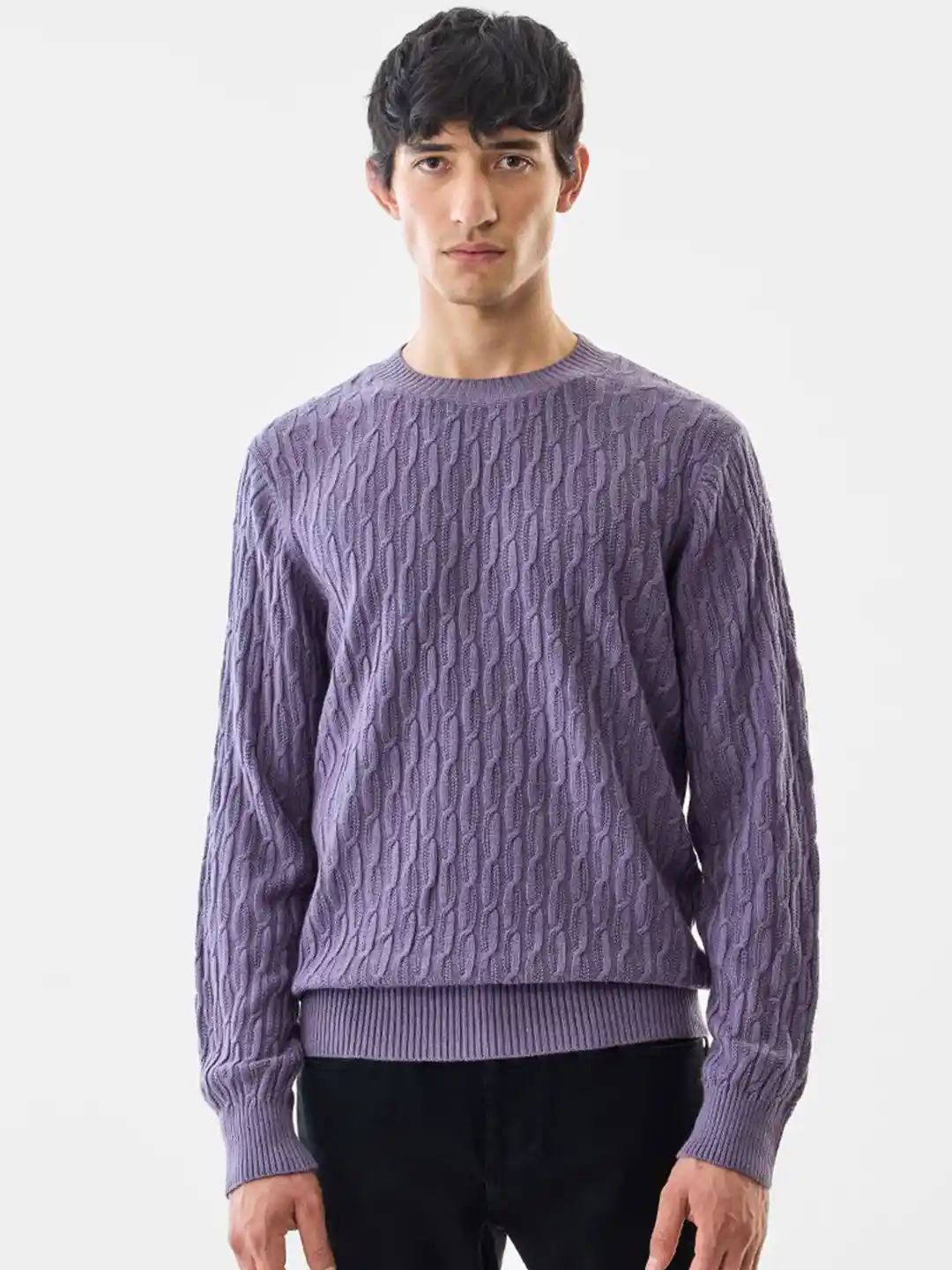 Buy Snitch Men Cable Knit Self Design Round Neck Pullover Sweaters