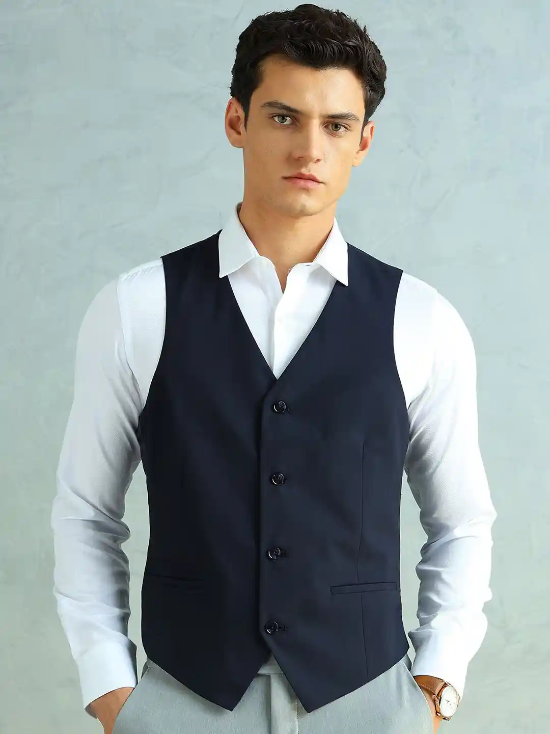 Buy Arrow Men Slim-Fit V-Neck Sleeveless Waistcoat Waistcoat for