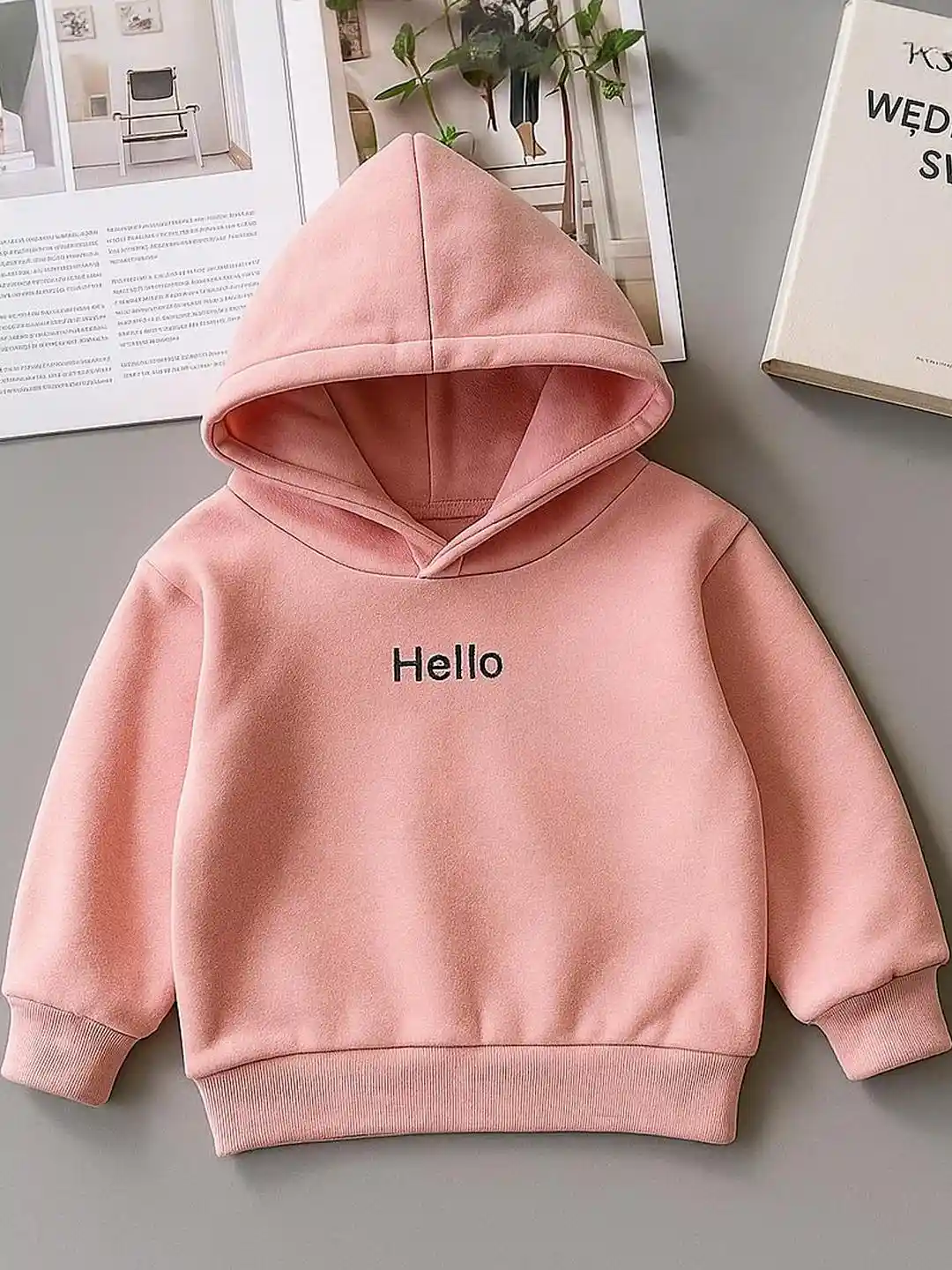 Kids Unisex Pink Winter Sweatshirt with Fleece Lining