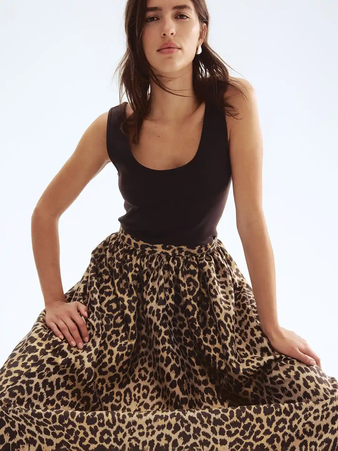 Buy H&M Women Beige Black Jacquard-Weave Leopard Printed Skirt