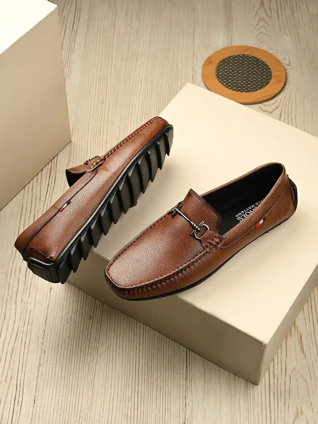 FAV SHOES Men Textured Square Toe Loafers Shoes With Buckles