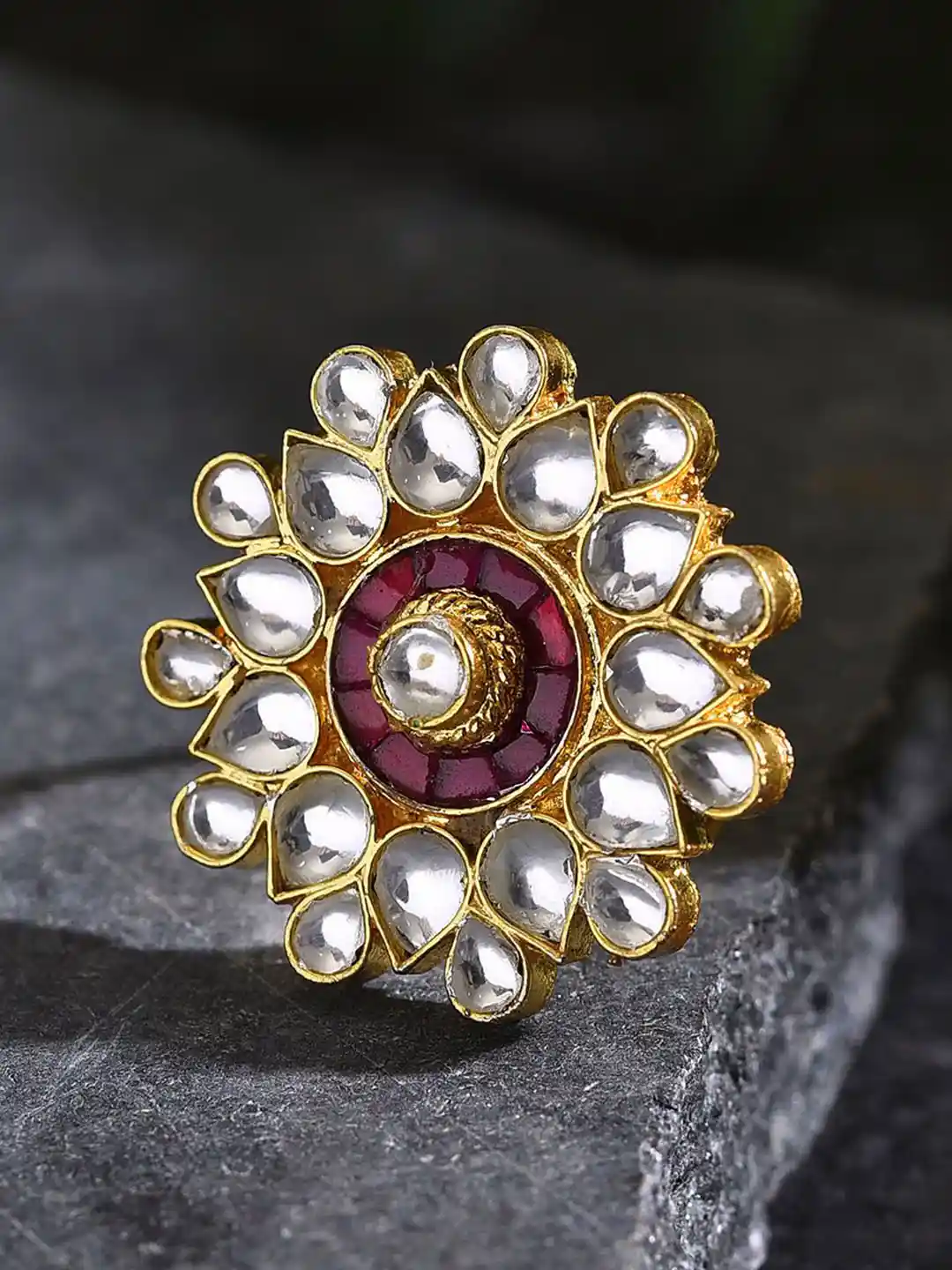 Buy JAYPORE Women Kundan Non Adjustable Brass Finger Ring Ring