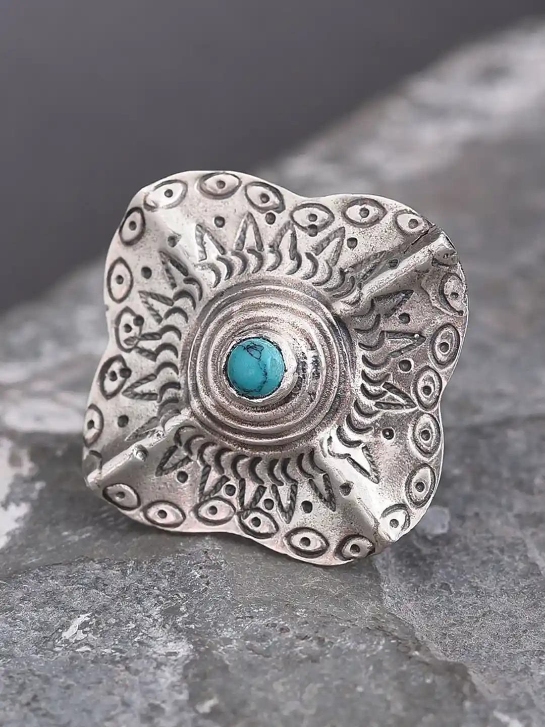 Buy JAYPORE Women Silver Plated Turquoise Stone Studded