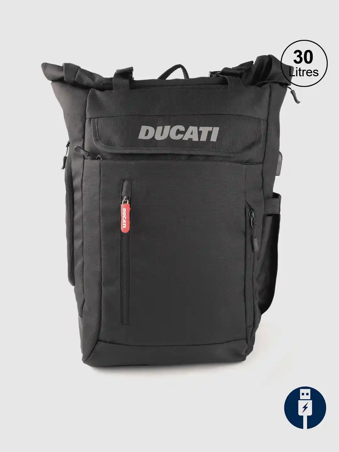 Buy Ducati Unisex Black Solid Backpack with USB Charging Port 30L
