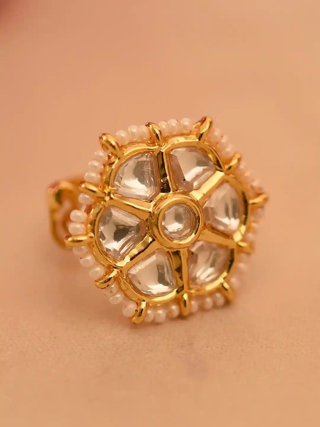 Buy JAYPORE Gold Plated Kundan Studded Adjustable Brass Finger