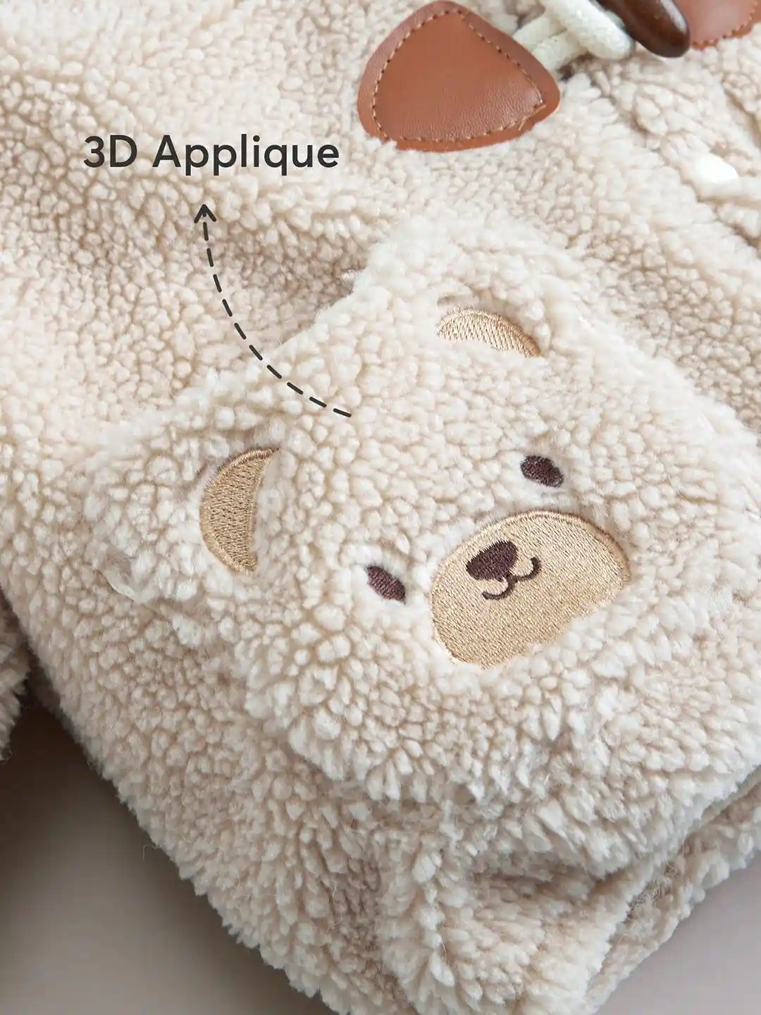 Hopscotch Unisex Kids Beige Teddy Bear Applique Jacket - Main Image